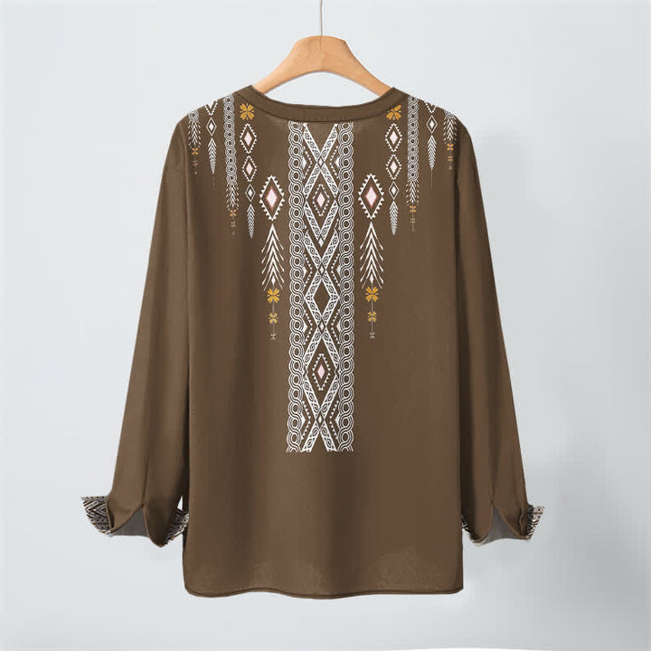 Buddha Stones Camisas de manga larga para hombre de algodón con estampado geométrico de rombos tribales y botones. - image 17