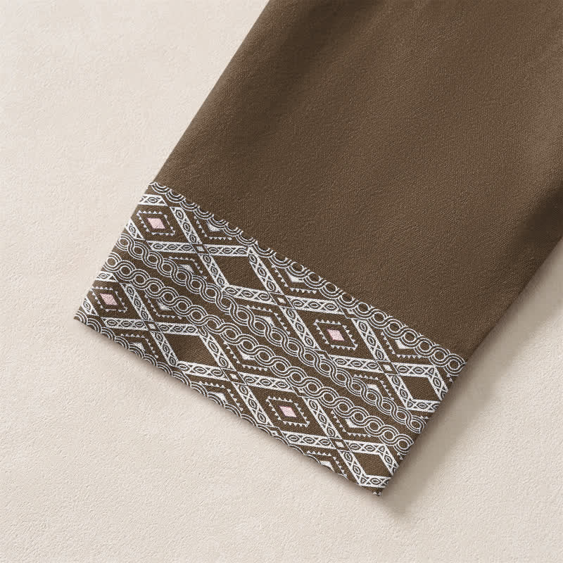 Buddha Stones Camisas de manga larga para hombre de algodón con estampado geométrico de rombos tribales y botones. - image 19