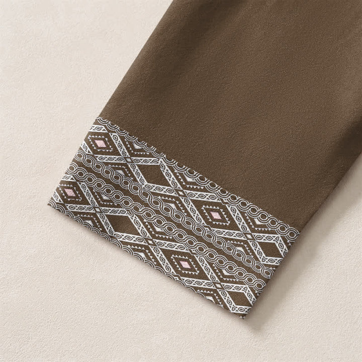 Buddha Stones Camisas de manga larga para hombre de algodón con estampado geométrico de rombos tribales y botones. - image 19