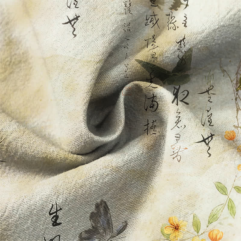 Buddha Stones Camisas de manga larga para hombre con cuello en V, cuello en V, estampado floral de mariposas y botones, de algodón. - image 6