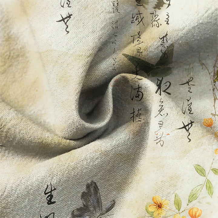 Buddha Stones Camisas de manga larga para hombre con cuello en V, cuello en V, estampado floral de mariposas y botones, de algodón. - image 6