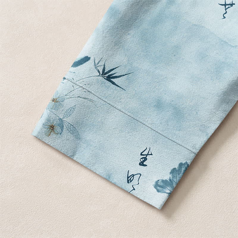 Buddha Stones Camisas de manga larga para hombre con cuello en V, cuello en V, estampado floral de mariposas y botones, de algodón. - image 13