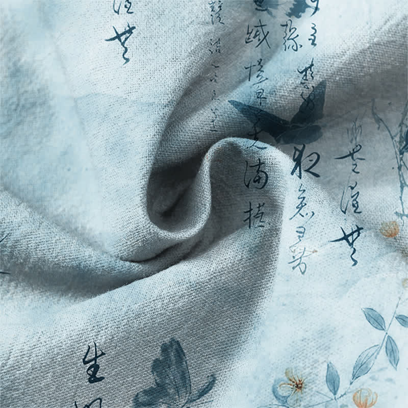 Buddha Stones Camisas de manga larga para hombre con cuello en V, cuello en V, estampado floral de mariposas y botones, de algodón. - image 12