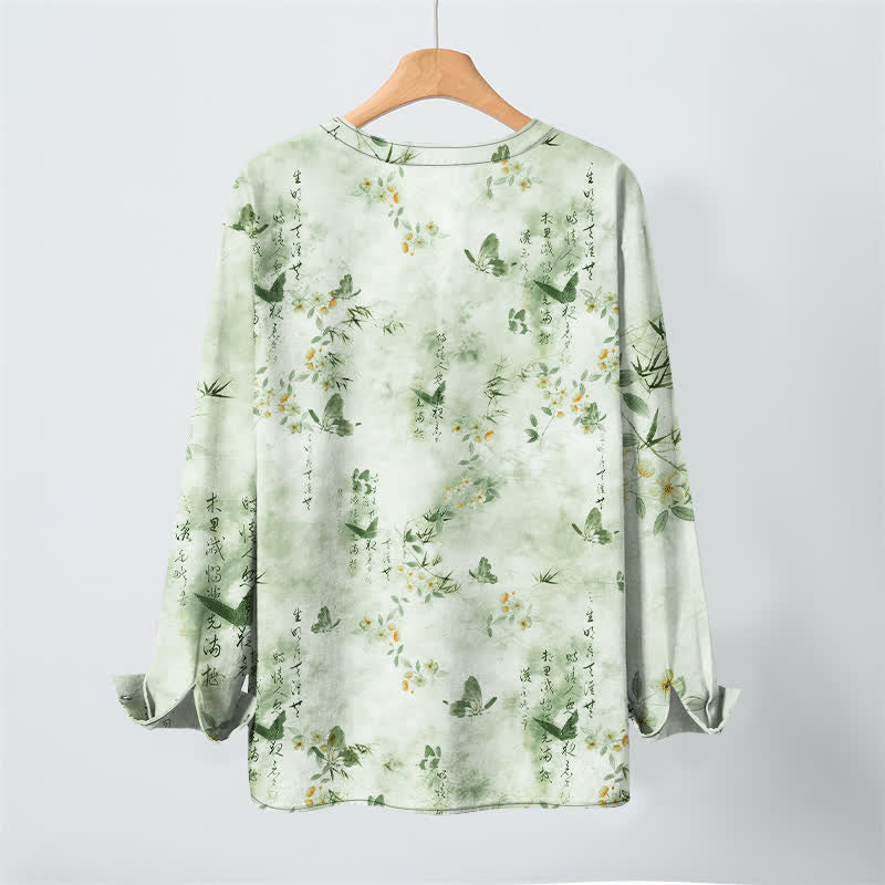 Buddha Stones Camisas de manga larga para hombre con cuello en V, cuello en V, estampado floral de mariposas y botones, de algodón. - image 17