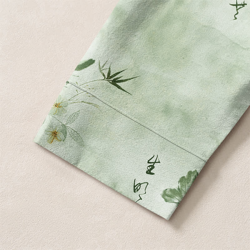 Buddha Stones Camisas de manga larga para hombre con cuello en V, cuello en V, estampado floral de mariposas y botones, de algodón. - image 19