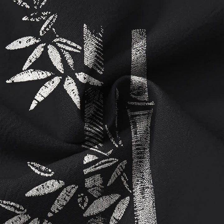 Buddha Stones Camisas de manga larga para hombre de algodón blanco con estampado de bambú, cuello en V y botones. - image 20
