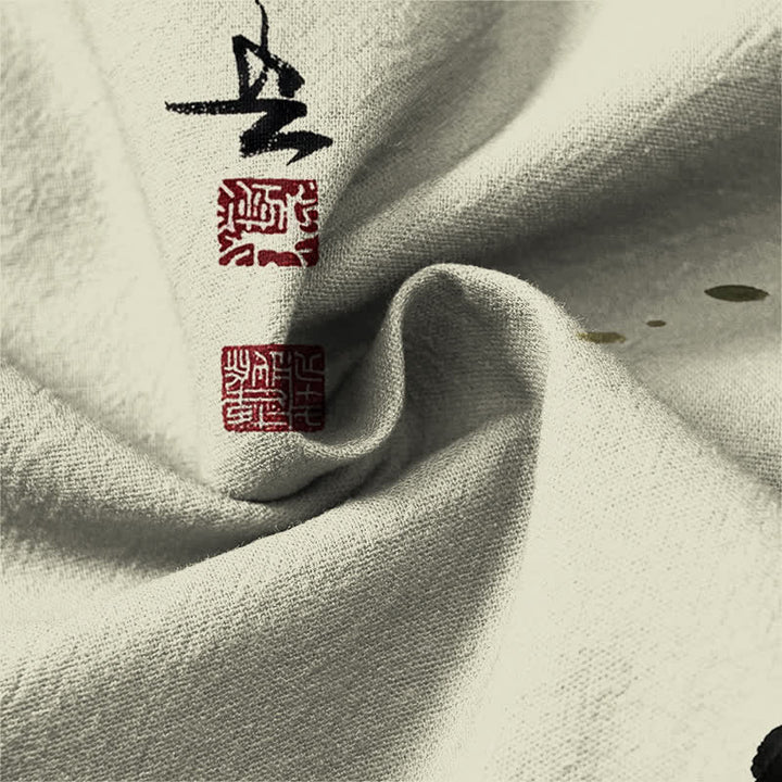 Buddha Stones Camisas de manga larga para hombre con cuello en V, estampado de algodón, peces koi, hojas de loto y hierba. - image 13