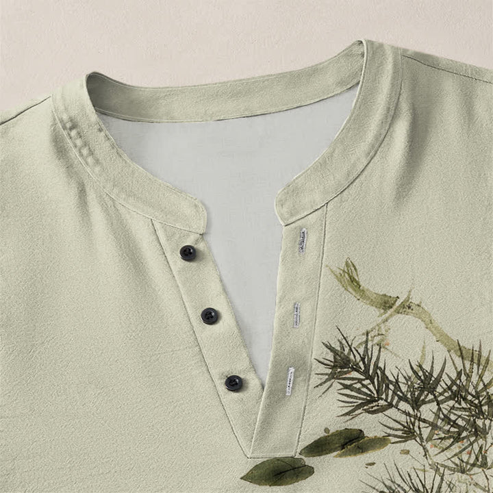 Buddha Stones Camisas de manga larga para hombre con cuello en V, estampado de algodón, peces koi, hojas de loto y hierba. - image 11
