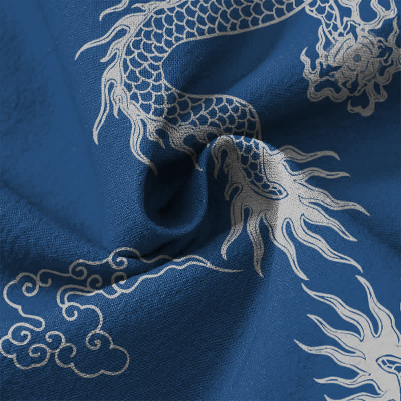 Buddha Stones Camisas de manga larga para hombre de algodón con cuello en V, estampado de nube de dragón blanco oriental y botones. - image 20