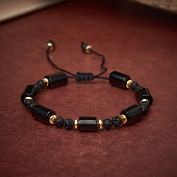 Buddha Stones Pulsera ajustable trenzada de protección con roca de lava de ónix negro - image 2
