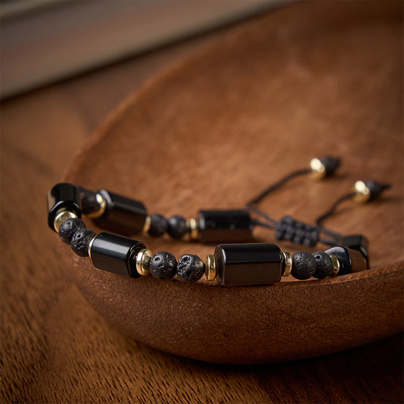Buddha Stones Pulsera ajustable trenzada de protección con roca de lava de ónix negro - image 1
