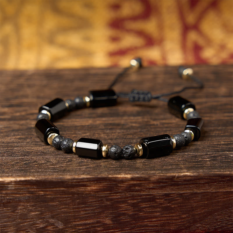 Buddha Stones Pulsera ajustable trenzada de protección con roca de lava de ónix negro - image 7
