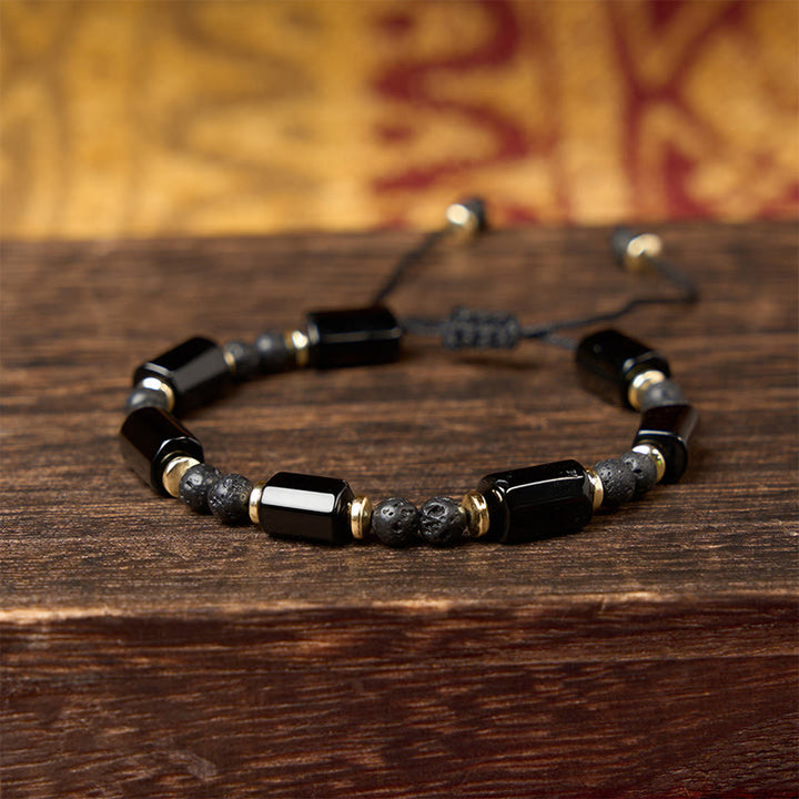 Buddha Stones Pulsera ajustable trenzada de protección con roca de lava de ónix negro - image 7