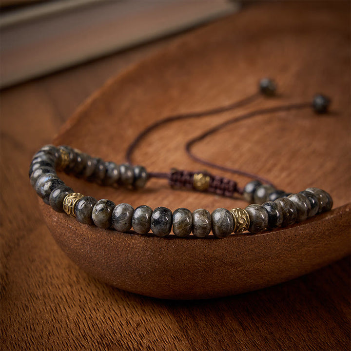 Buddha Stones Pulsera de intuición con cuentas de ábaco vintage y piedra lunar negra - Piedra lunar negra (circunferencia de la muñeca: 16-17 cm) - image 0