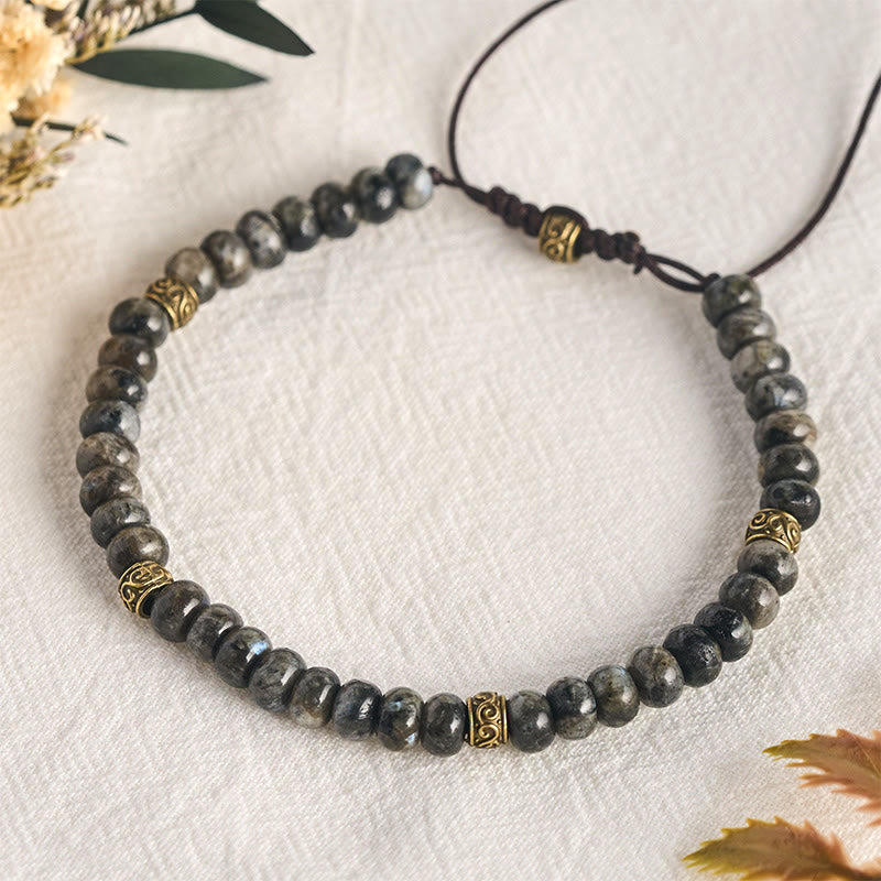 Buddha Stones Pulsera de intuición con cuentas de ábaco vintage y piedra lunar negra - image 4