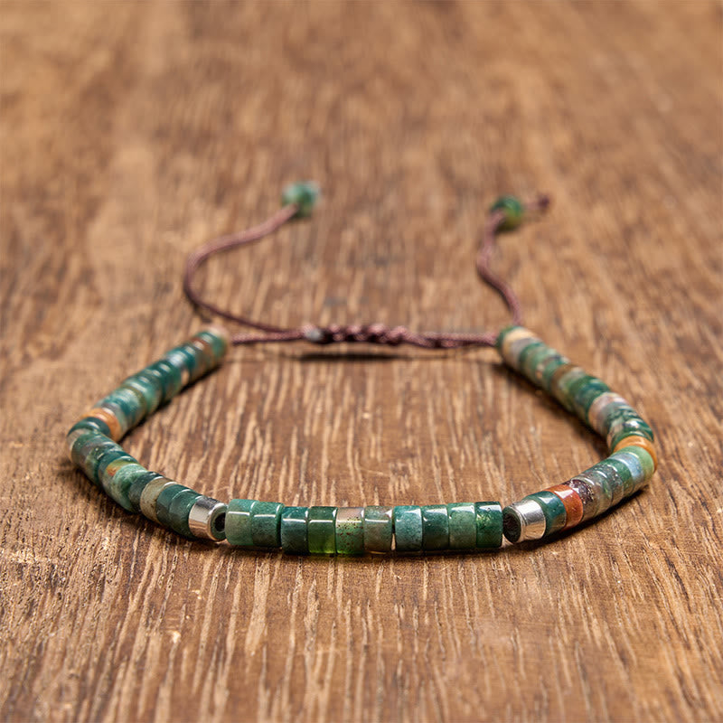 Buddha Stones Pulsera de cuentas de equilibrio trenzadas de ágata natural india - Ágata india (circunferencia de la muñeca: 16-17 cm) - image 0