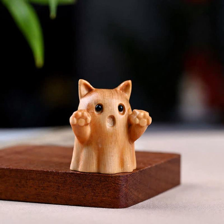 Buddha Stones Gato guiñando un ojo, adorable animalito de madera de pino tallado, decoración - Ojos abiertos Aprox. 5 cm - image 3