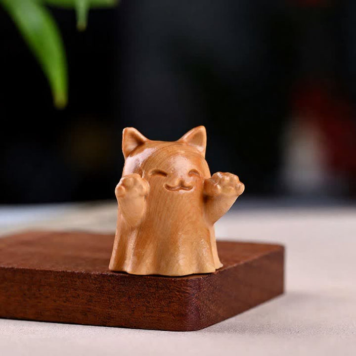 Buddha Stones Gato guiñando un ojo, adorable animalito de madera de pino tallado, decoración - Sonrisa Aprox. 5 cm - image 5