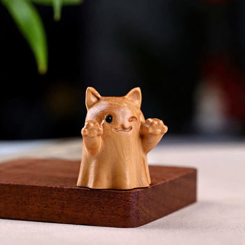 Buddha Stones Gato guiñando un ojo, adorable animalito de madera de pino tallado, decoración - Parpadeo Aprox. 5 cm - image 1