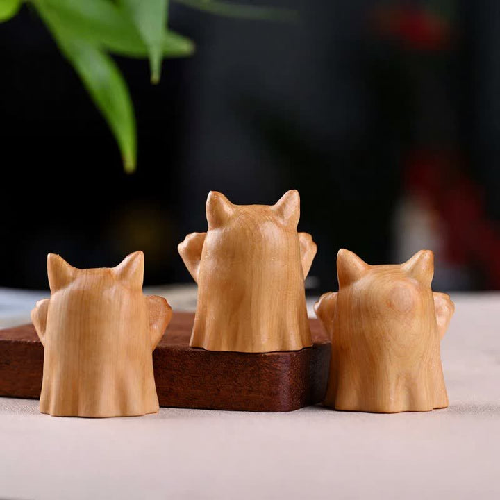 Buddha Stones Gato guiñando un ojo, adorable animalito de madera de pino tallado, decoración - image 10