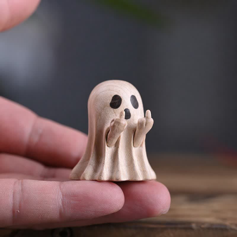 Buddha Stones Mini fantasma travieso tallado en madera de arce, decoración de escritorio con dibujos animados, 3,3 × 3 × 3,9 cm - Maple Ghost - Burlándose de ti. Aprox. 3,9 x 3,3 x 3 cm. - image 9