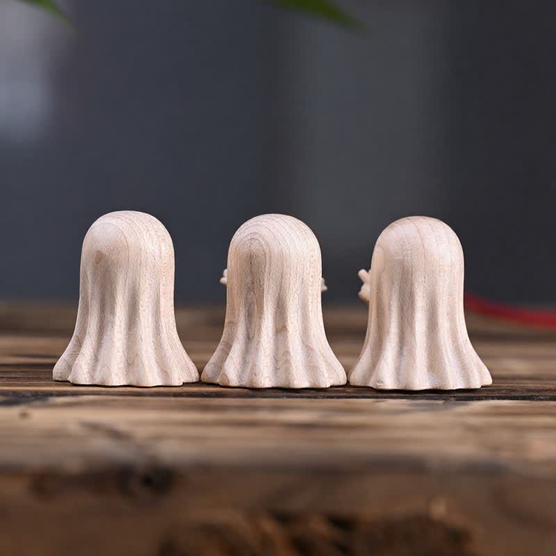 Buddha Stones Mini fantasma travieso tallado en madera de arce, decoración de escritorio con dibujos animados, 3,3 × 3 × 3,9 cm - image 13