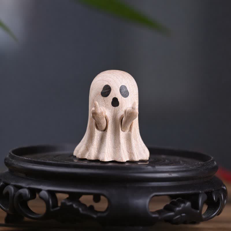 Buddha Stones Mini fantasma travieso tallado en madera de arce, decoración de escritorio con dibujos animados, 3,3 × 3 × 3,9 cm - image 11