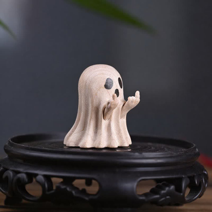Buddha Stones Mini fantasma travieso tallado en madera de arce, decoración de escritorio con dibujos animados, 3,3 × 3 × 3,9 cm - image 10