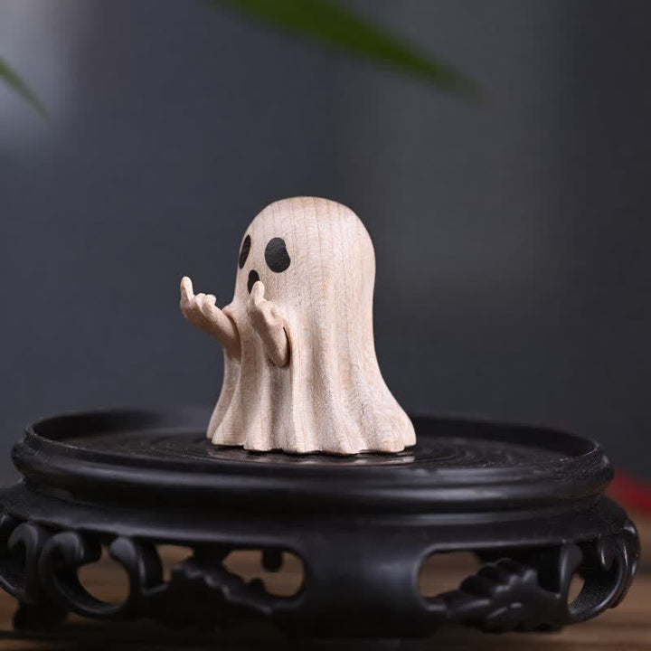 Buddha Stones Mini fantasma travieso tallado en madera de arce, decoración de escritorio con dibujos animados, 3,3 × 3 × 3,9 cm - image 12
