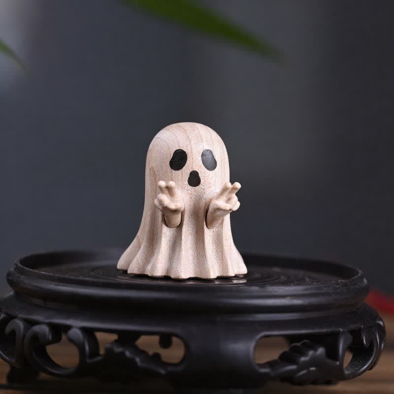 Buddha Stones Mini fantasma travieso tallado en madera de arce, decoración de escritorio con dibujos animados, 3,3 × 3 × 3,9 cm - image 7