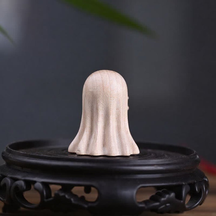 Buddha Stones Mini fantasma travieso tallado en madera de arce, decoración de escritorio con dibujos animados, 3,3 × 3 × 3,9 cm - image 5