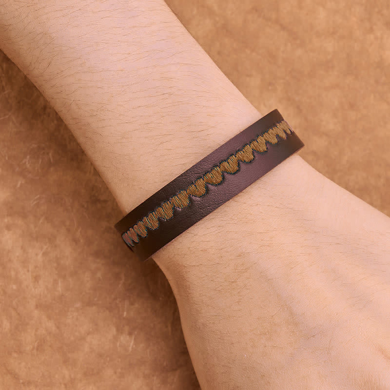 Buddha Stones Pulsera ajustable de cuero con hebilla protectora bordada en forma de corazón - image 26
