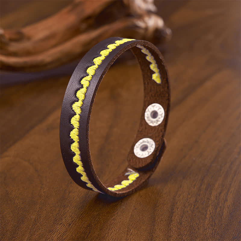 Buddha Stones Pulsera ajustable de cuero con hebilla protectora bordada en forma de corazón - Amarillo (Circunferencia de la muñeca: aprox. 6,7–7,5 pulgadas / 17–19 cm) - image 8
