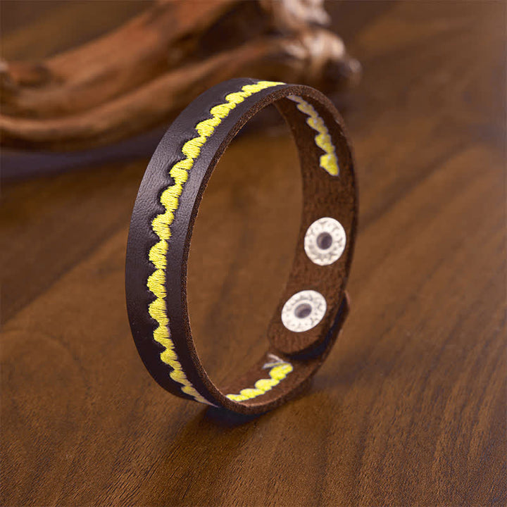 Buddha Stones Pulsera ajustable de cuero con hebilla protectora bordada en forma de corazón - Amarillo (Circunferencia de la muñeca: aprox. 6,7–7,5 pulgadas / 17–19 cm) - image 8