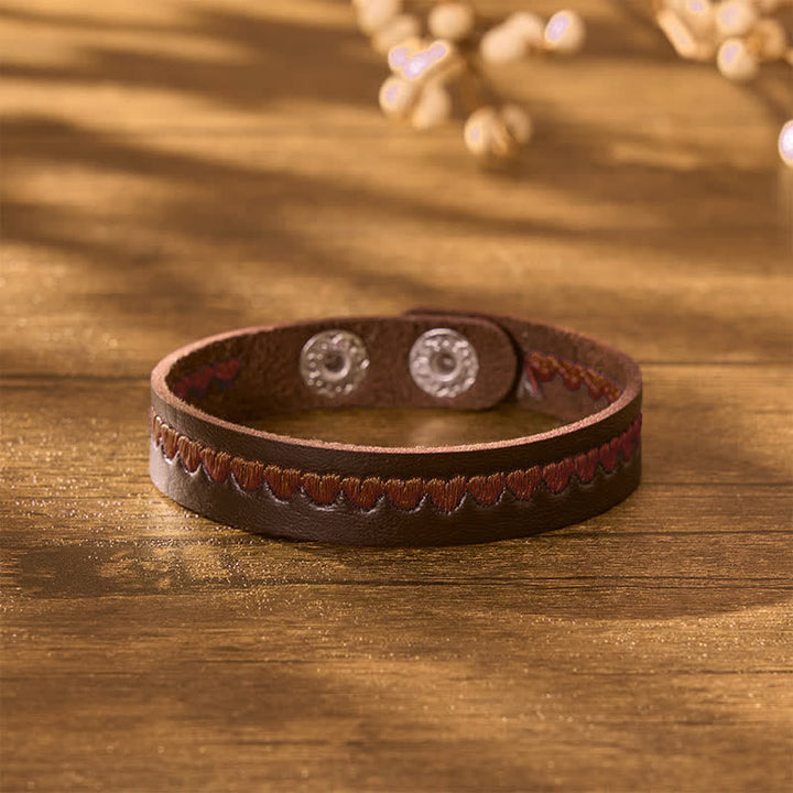 Buddha Stones Pulsera ajustable de cuero con hebilla protectora bordada en forma de corazón - image 23