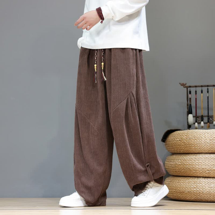 Buddha Stones Pantalones largos de pana estilo boho casual de otoño/invierno con cordón ajustable, color liso, para hombre, con bolsillos. - Marrón silla de montar - US/UK/AU46, EU56 (5XL) - image 0
