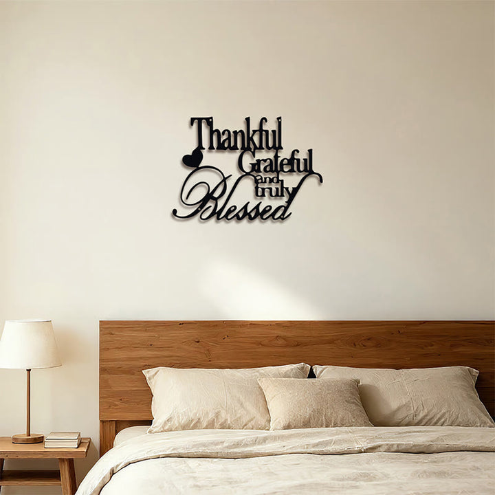 Buddha Stones Agradecido, verdaderamente bendecido, decoración de pared de metal negro mate - image 12