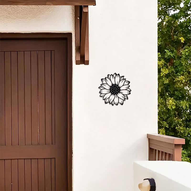 Buddha Stones Decoración de pared redonda de metal de hierro con diseño floral de girasol. - image 3