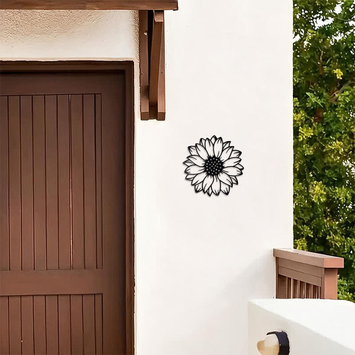 Buddha Stones Decoración de pared redonda de metal de hierro con diseño floral de girasol. - image 3