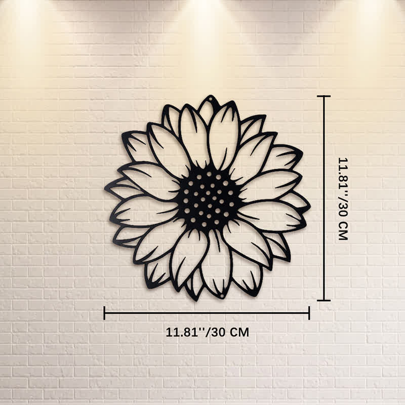 Buddha Stones Decoración de pared redonda de metal de hierro con diseño floral de girasol. - Negro - Aprox. 30 cm x 30 cm x 0,1 cm / 11,81 pulgadas x 11,81 pulgadas x 0,04 pulgadas - image 4