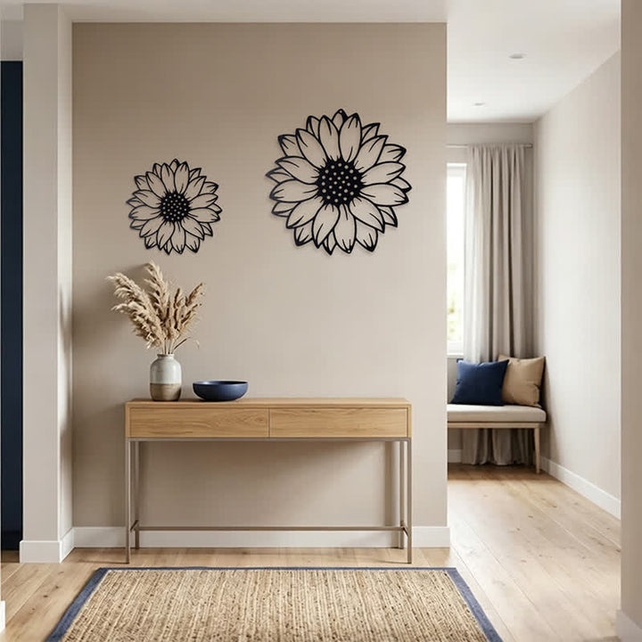 Buddha Stones Decoración de pared redonda de metal de hierro con diseño floral de girasol. - image 16