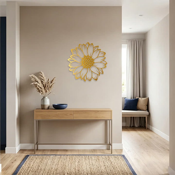 Buddha Stones Decoración de pared redonda de metal de hierro con diseño floral de girasol. - image 32