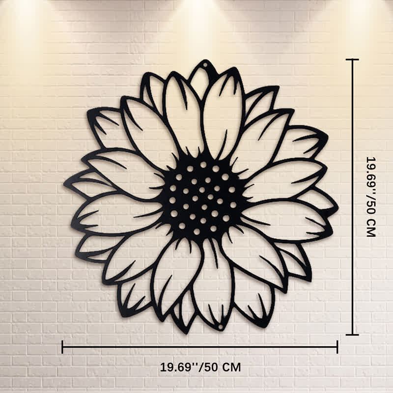 Buddha Stones Decoración de pared redonda de metal de hierro con diseño floral de girasol. - Negro - Aprox. 50 cm x 50 cm x 0,12 cm / 19,69 pulgadas x 19,69 pulgadas x 0,05 pulgadas - image 11