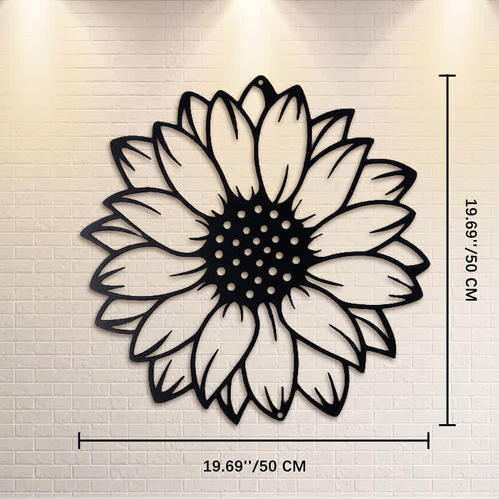 Buddha Stones Decoración de pared redonda de metal de hierro con diseño floral de girasol. - Negro - Aprox. 50 cm x 50 cm x 0,12 cm / 19,69 pulgadas x 19,69 pulgadas x 0,05 pulgadas - image 11