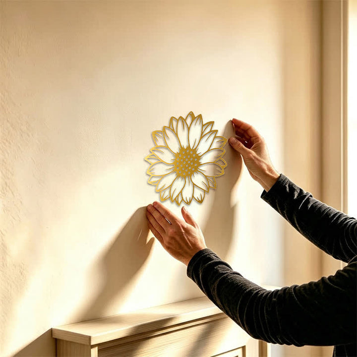 Buddha Stones Decoración de pared redonda de metal de hierro con diseño floral de girasol. - image 18