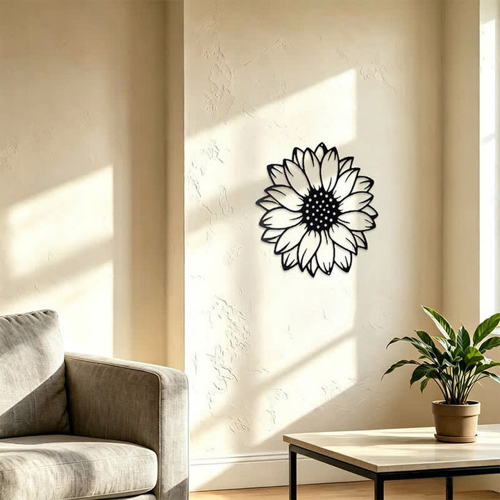 Buddha Stones Decoración de pared redonda de metal de hierro con diseño floral de girasol. - image 9