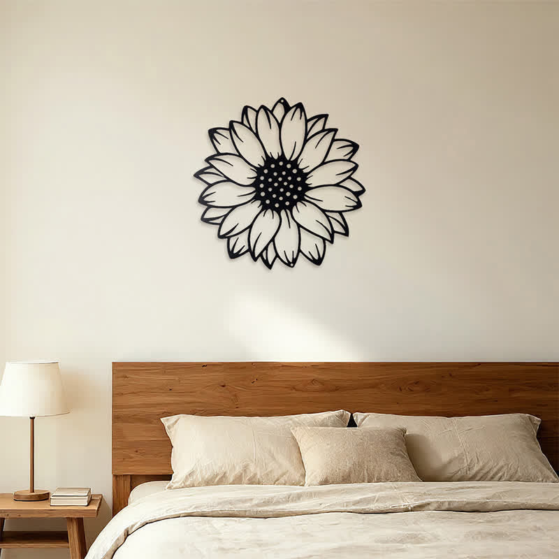 Buddha Stones Decoración de pared redonda de metal de hierro con diseño floral de girasol. - image 12