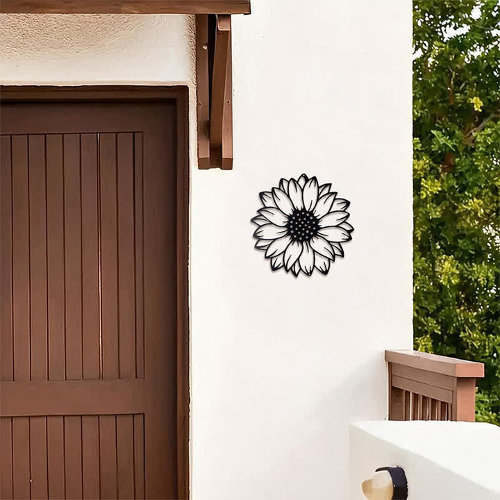 Buddha Stones Decoración de pared redonda de metal de hierro con diseño floral de girasol. - image 5