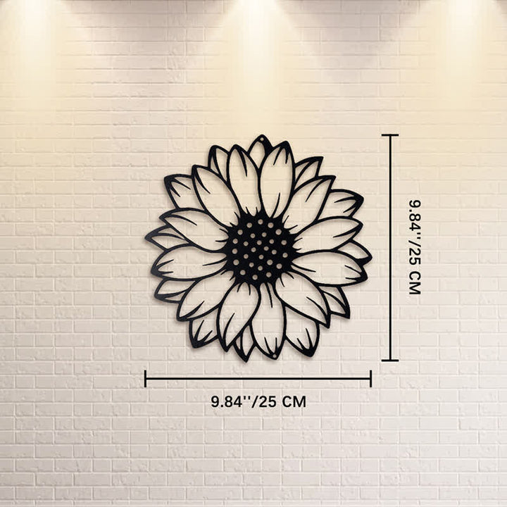 Buddha Stones Decoración de pared redonda de metal de hierro con diseño floral de girasol. - Negro - Aprox. 25 cm x 25 cm x 0,1 cm / 9,84 pulgadas x 9,84 pulgadas x 0,04 pulgadas - image 2