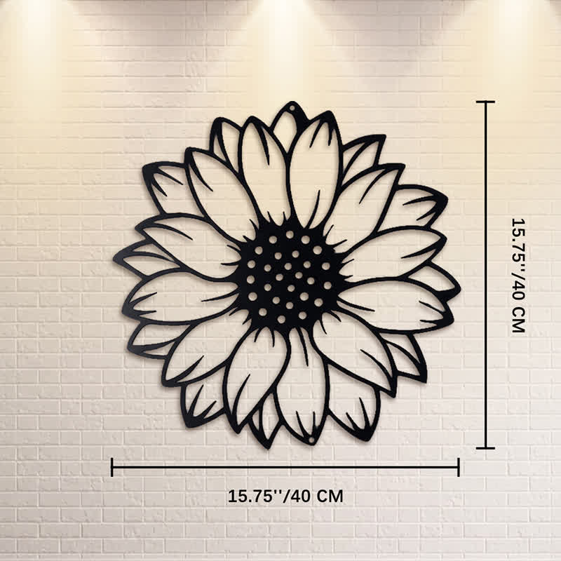 Buddha Stones Decoración de pared redonda de metal de hierro con diseño floral de girasol. - Negro - Aprox. 40 cm x 40 cm x 0,1 cm / 15,75 pulgadas x 15,75 pulgadas x 0,04 pulgadas - image 8